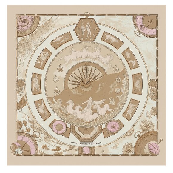 NIB RARE Hermès Pour Vacheron Constantin Astrologie Time Brown Pink Silk Scarf - Picture 1 of 17